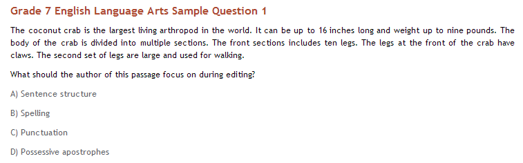 Grade 7 ELA sample question